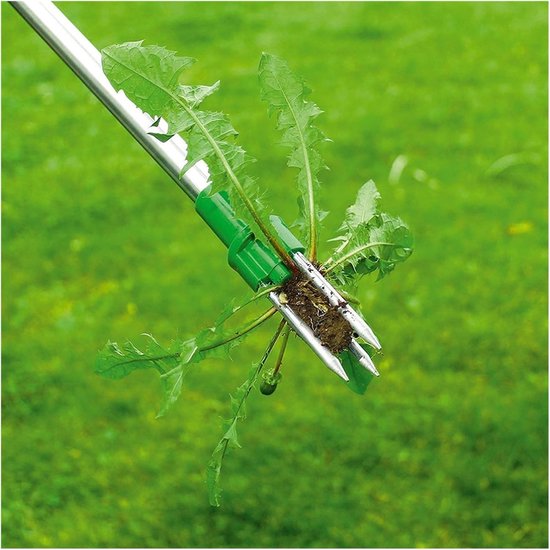 Handmatige Onkruidwieder - Tuin Wieden Tool - Onkruid Verwijderen - Stabiele Staande Werking - Lange Handgreep - Groen Zilver — afbeelding 3