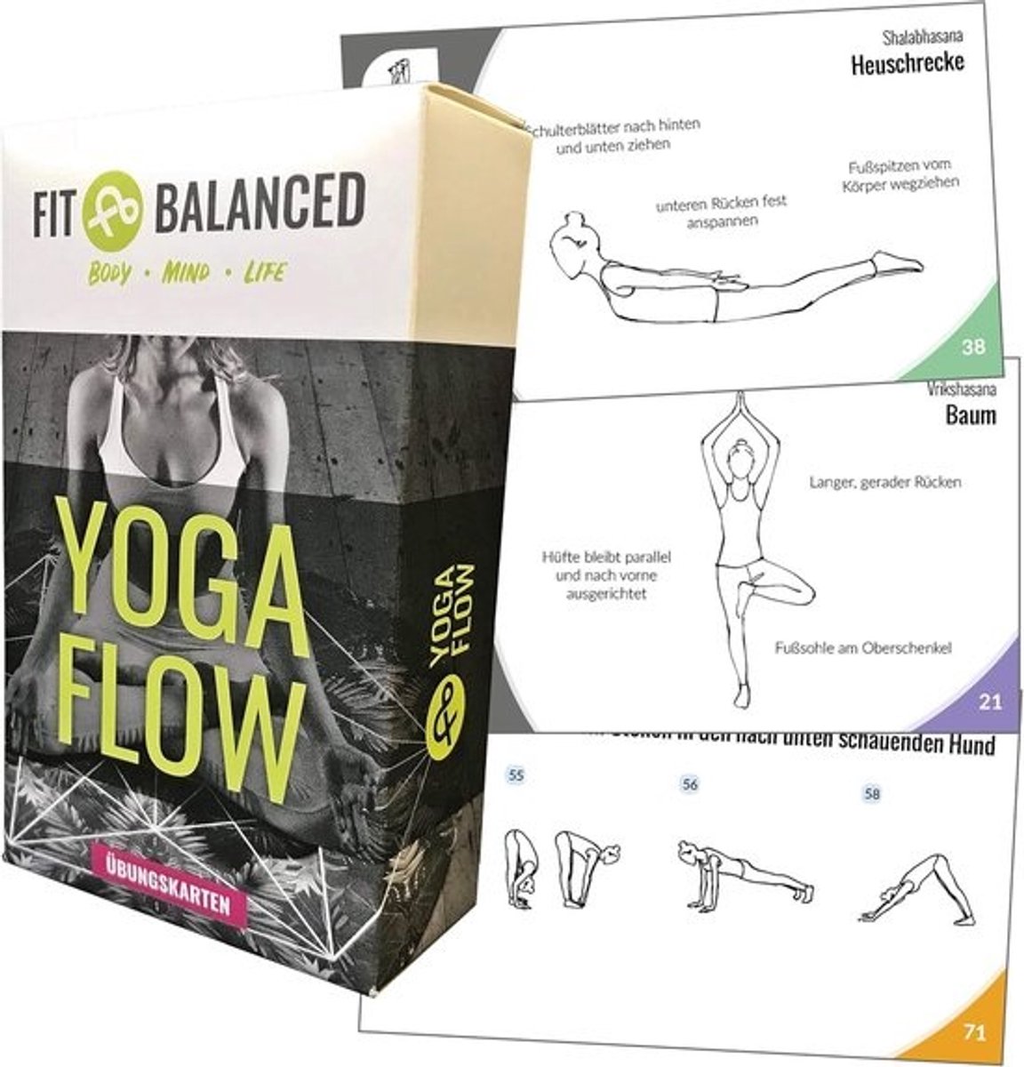 Yoga kaarten met 60 oefeningen, introductiecursussen, meditatie en ademhaling, voor beginners en gevorderden