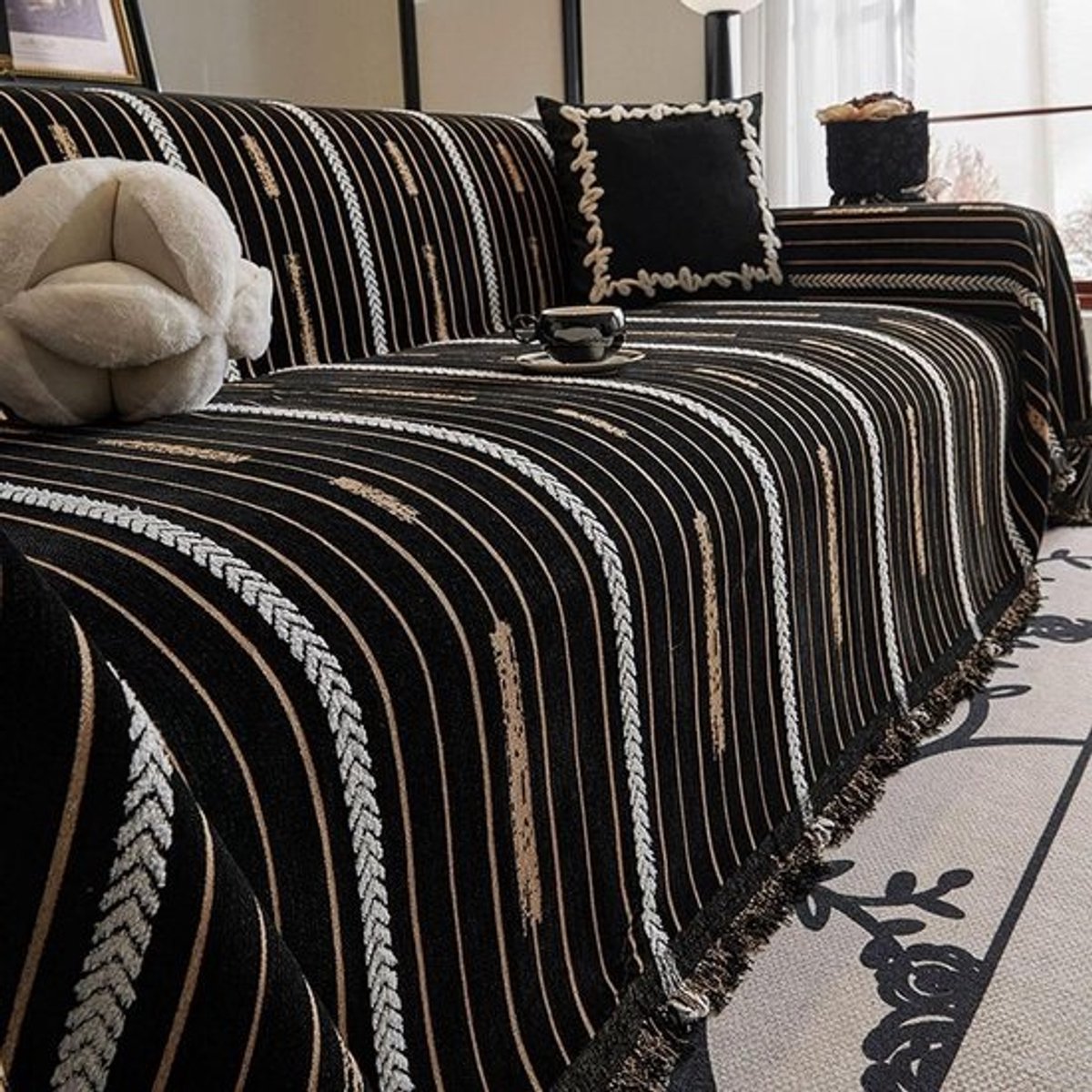Bankhoes Chenille - Bankbeschermer Sofa Cover - Woonkamer Decoratie - Antislip Ontwerp - 180 x 230 cm - Gestreept