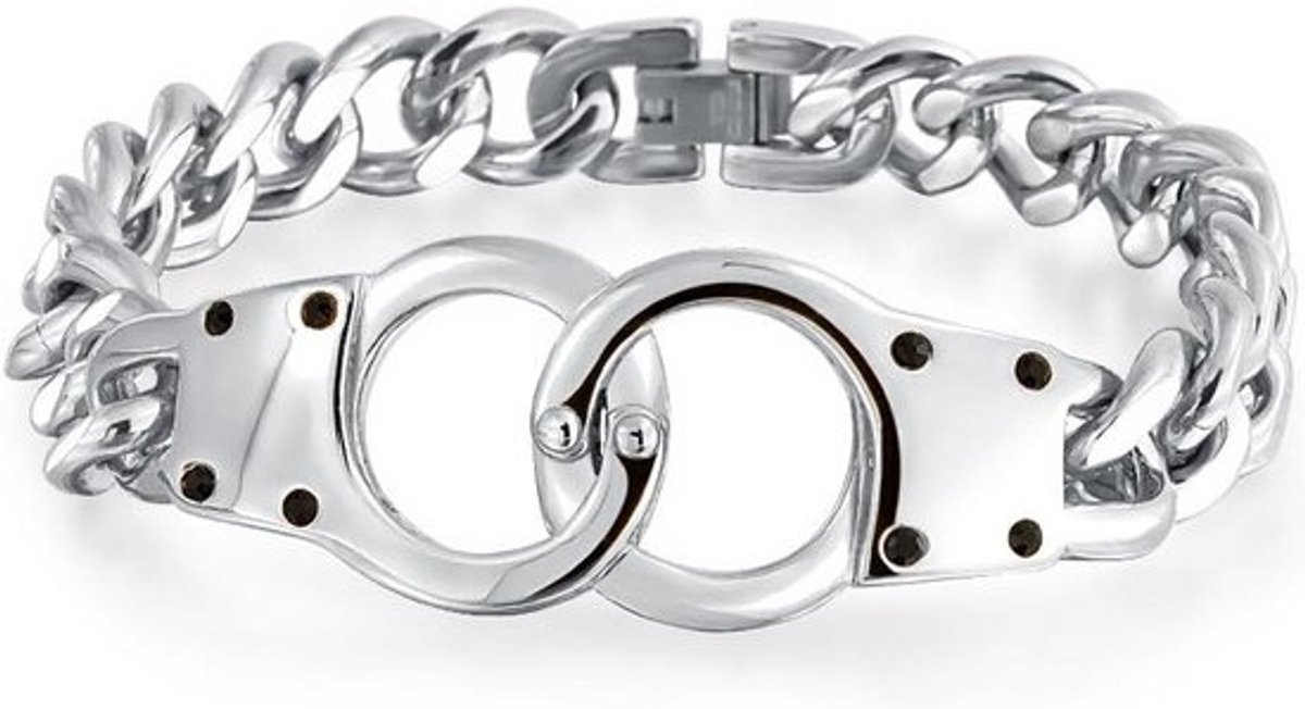 Heren Armband Schakels Handboeien met Slotketting – Stoer Zwart RVS
