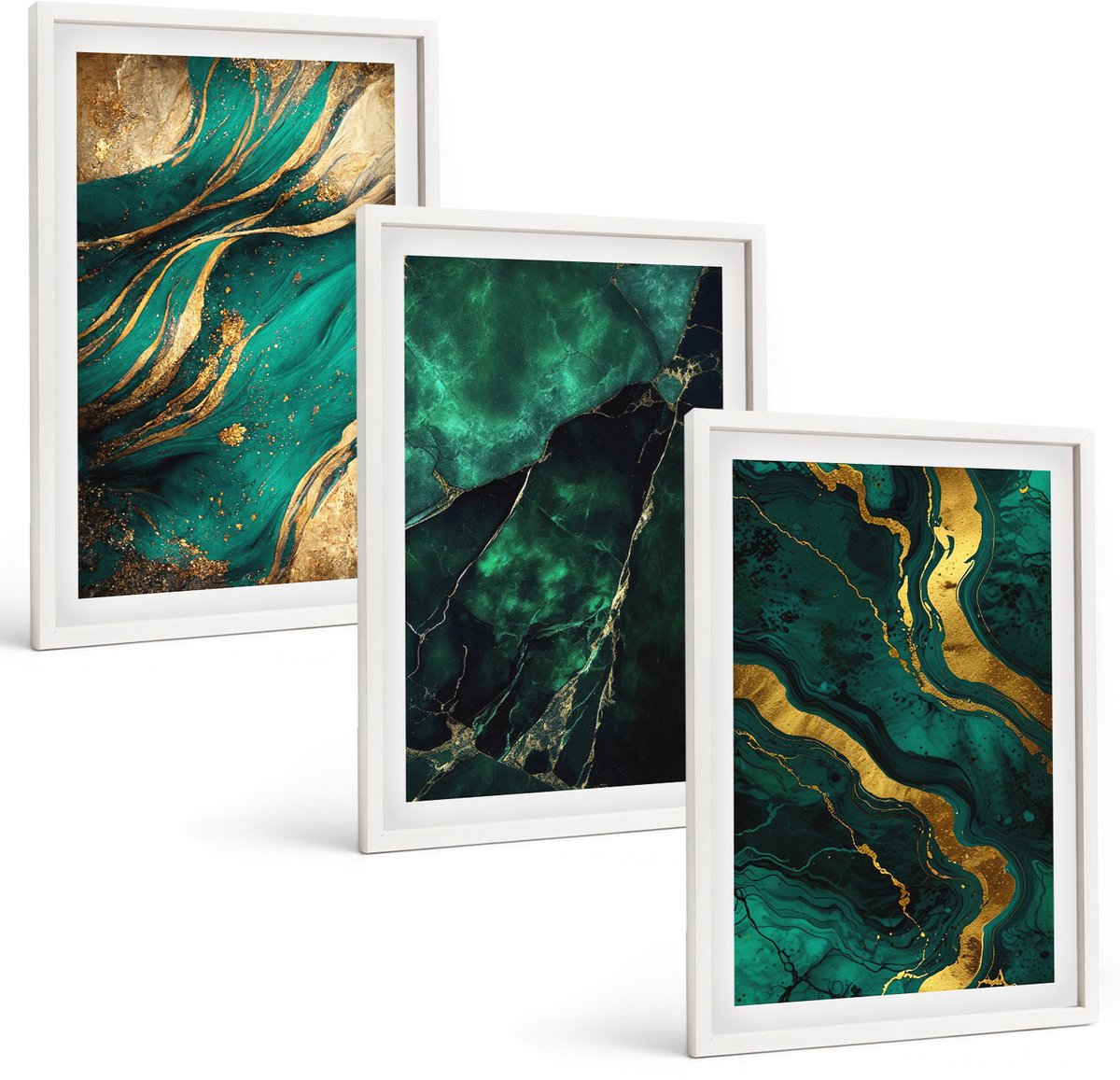 Wallfluent 3-Delige Schilderij Set - Elegante Abstracte Steenpatronen - 40 x 60 - Moderne Wanddecoratie - Woonkamer - Decoratieve Schilderijen