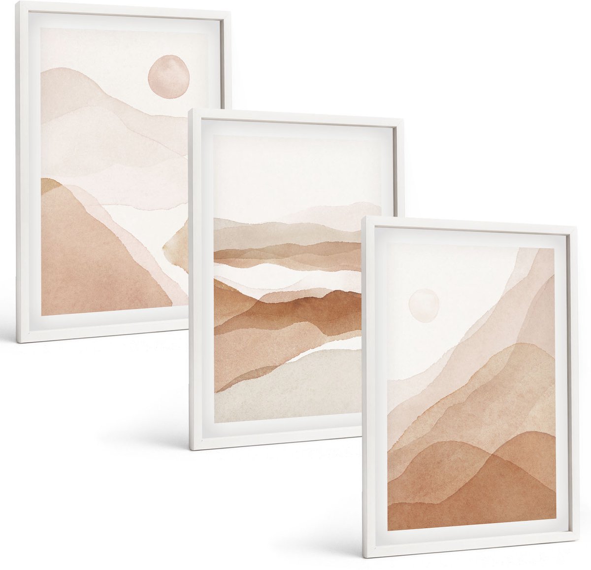 Wallfluent 3-Delige Schilderij Set - Abstracte Landschappen In Bruine En Beige Tinten. - 40 x 60 - Stijlvolle Wanddecoratie - Interieur - Stijlvolle Muurdecoratie