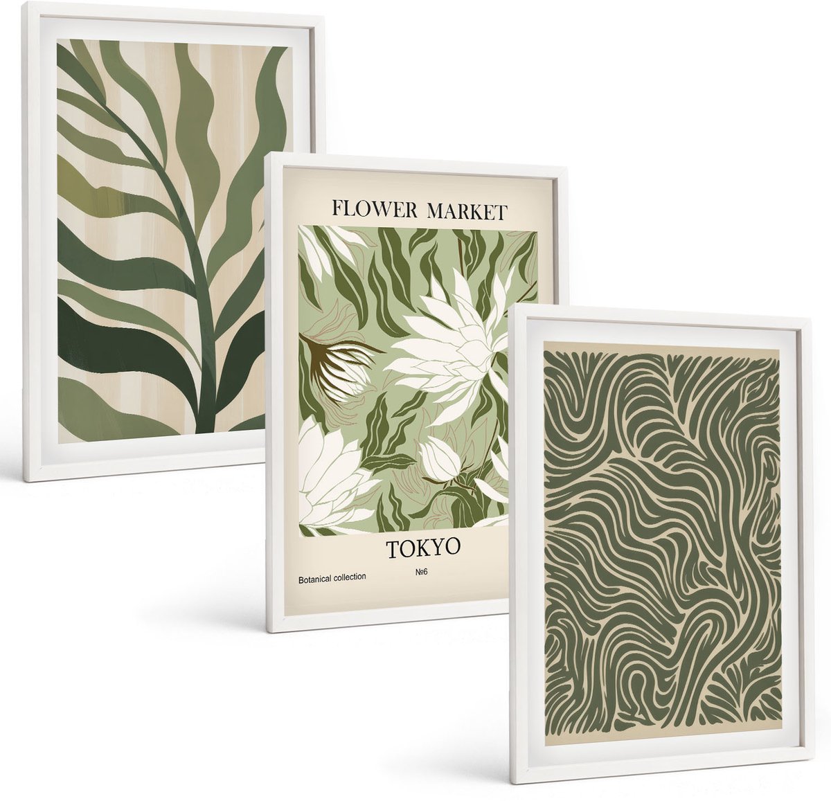 Wallfluent 3-Delige Schilderij Set - Plantenpatronen, Botanische Decoraties, Boho-Stijl - 40 x 60 - Muurdecoratie - Wanddecoratie - Slaapkamer - Interieur Decoratie