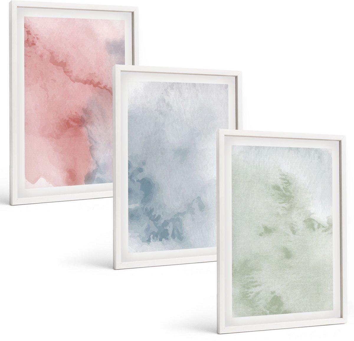 Wallfluent 3-Delige Schilderij Set - Pastelkleurige Structuren, Kleurrijke Aquarelverf Op Canvas - 40 x 60 - Stijlvolle Muurdecoratie - Kantoor - Moderne Wanddecoratie