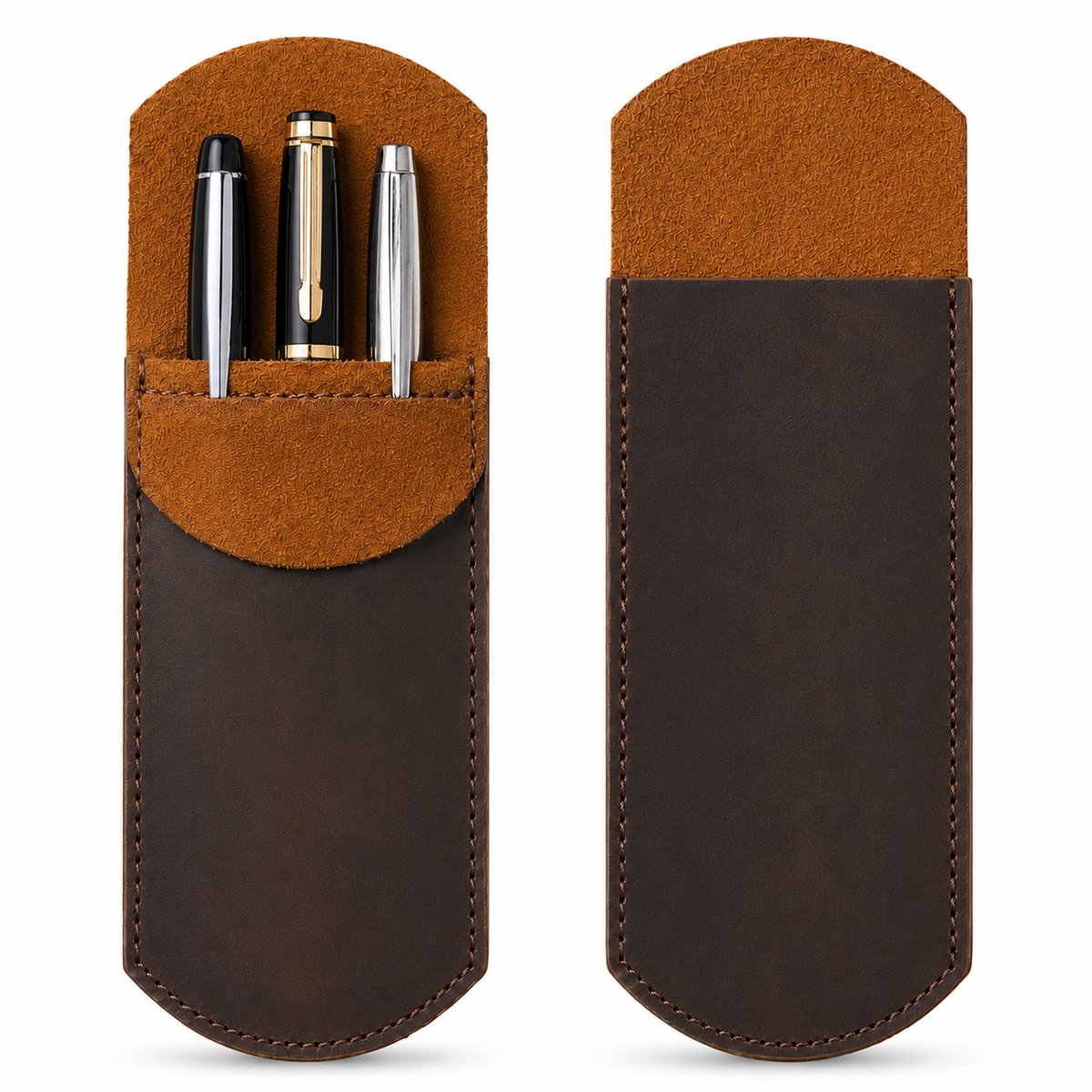 VHV- Heren Etui - Leren Pennenbeschermer - 16.5 x 7.8 x 2 cm - Draagbaar Pencil case - Waterdicht Zakorganizer Voor School Examen, Kantoor -Bruin