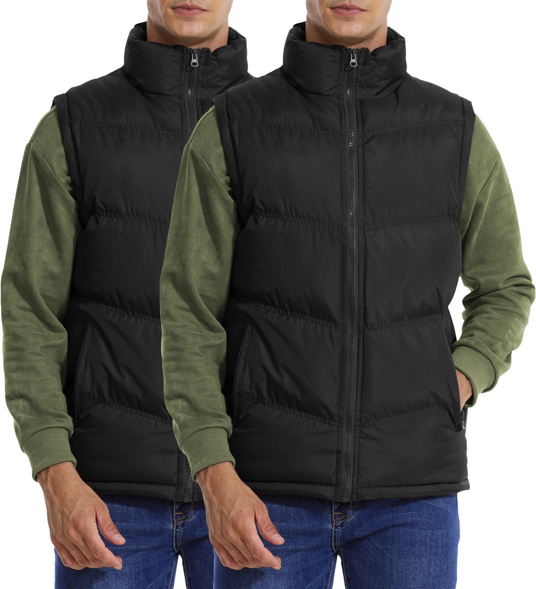 MEETYOO 2 Stuks Outdoor/Werk Casual Bodywarmer Heren -Outdoorkleding/Werkkleding Jas Heren Mouwloze -Donker Blauw