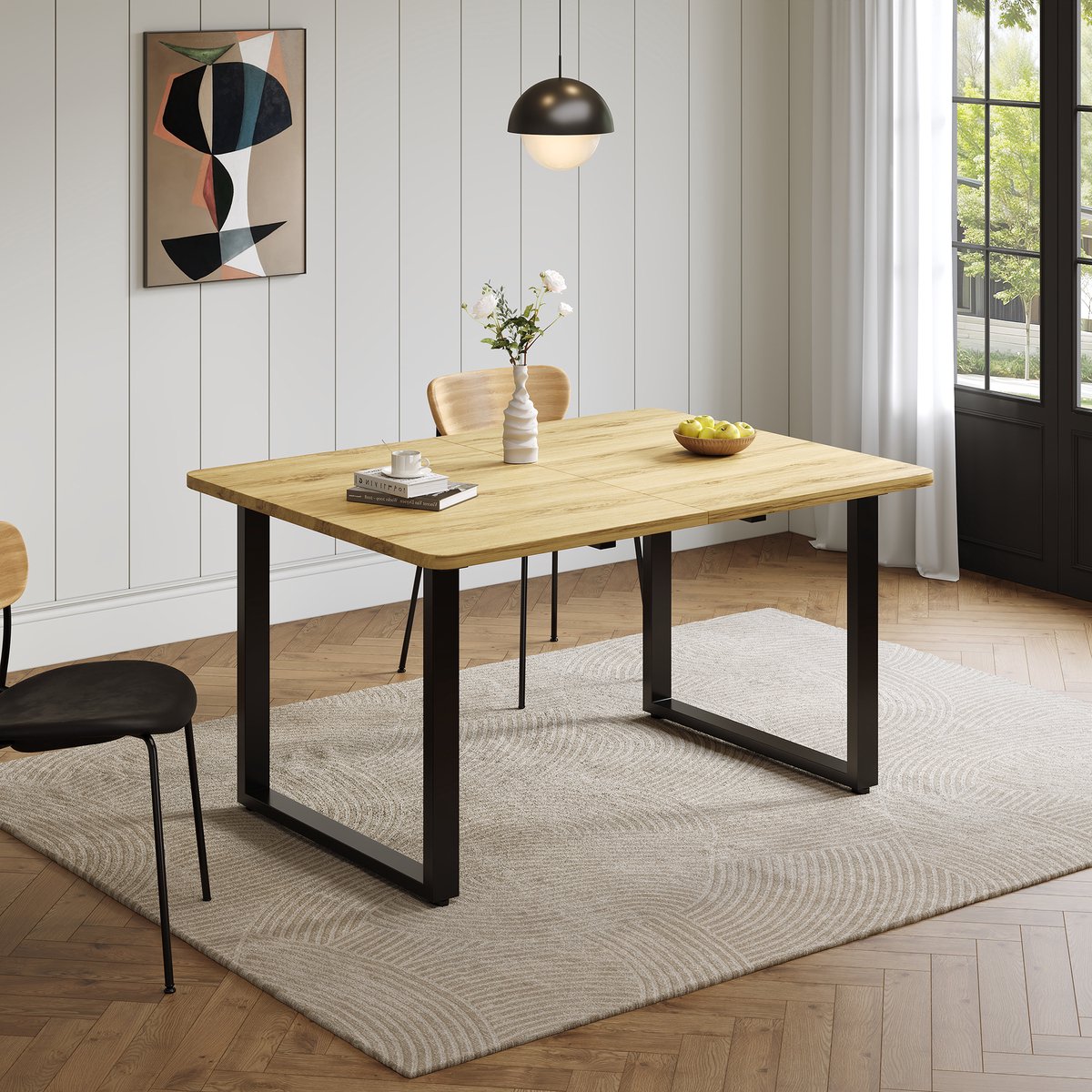 VVBV Uitschuifbare Eettafel 220x80x75 cm – Eettafel van MDF – Minimalistisch – Modern Design – Voor 6-10 Personen – Natuurlijk Hout Naturel