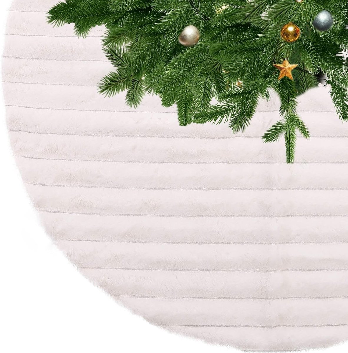 Witte Kerstboomrok van Fluffy Faux Fur - Dikke en Zachte Kerstboom Mat, Perfecte Dekking voor Onder de Kerstboom, Ideaal voor Kerstdecoratie