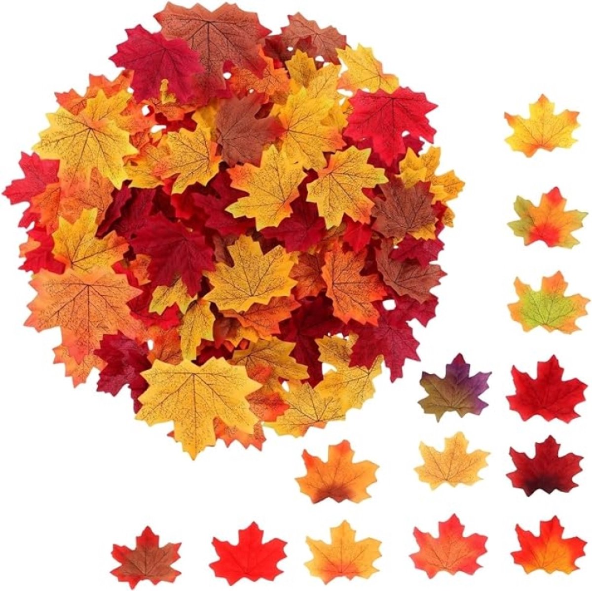 sans marque Kunstmatige esdoornbladeren herfstdecoratie 200 stuks, strooidecoratie voor Halloween en thuis