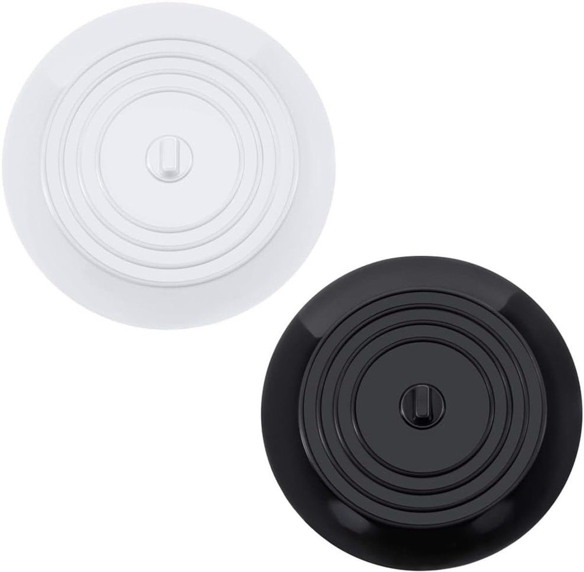 Siliconen badkuipstop en gootsteenstop, 2 stuks in wit en zwart, afvoerplug voor badkamer en keuken, douchestop en wastafelplug