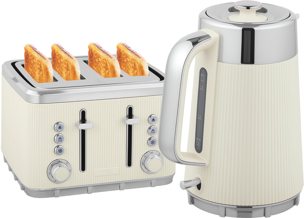 TEKROA® Wasserkocher2200W, 1,7L mit Schnellkochfunktion, Entkalkungsfilter und 4-Scheiben-Toaster mit 7 Bräunungsstufen - wit