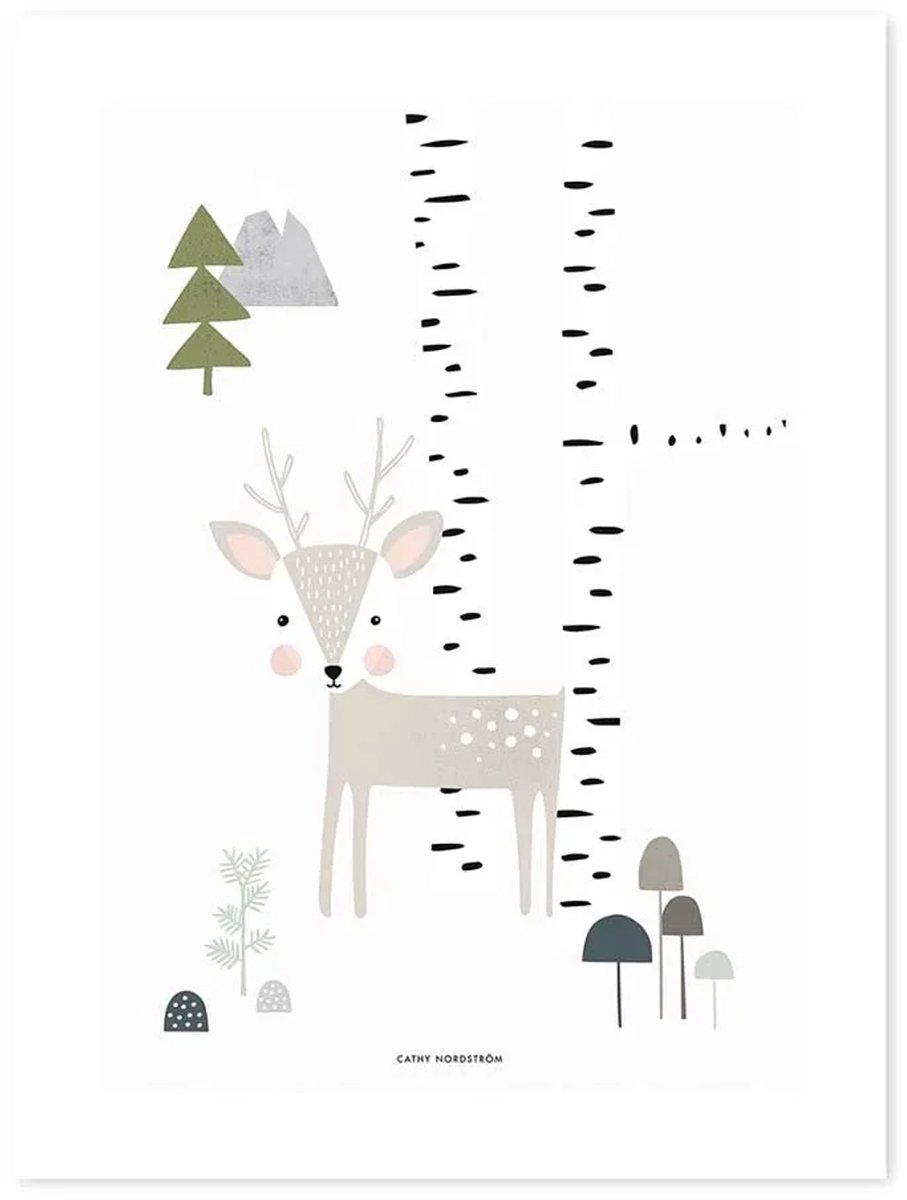 Lilipinso poster hertje in berkenbos grijs