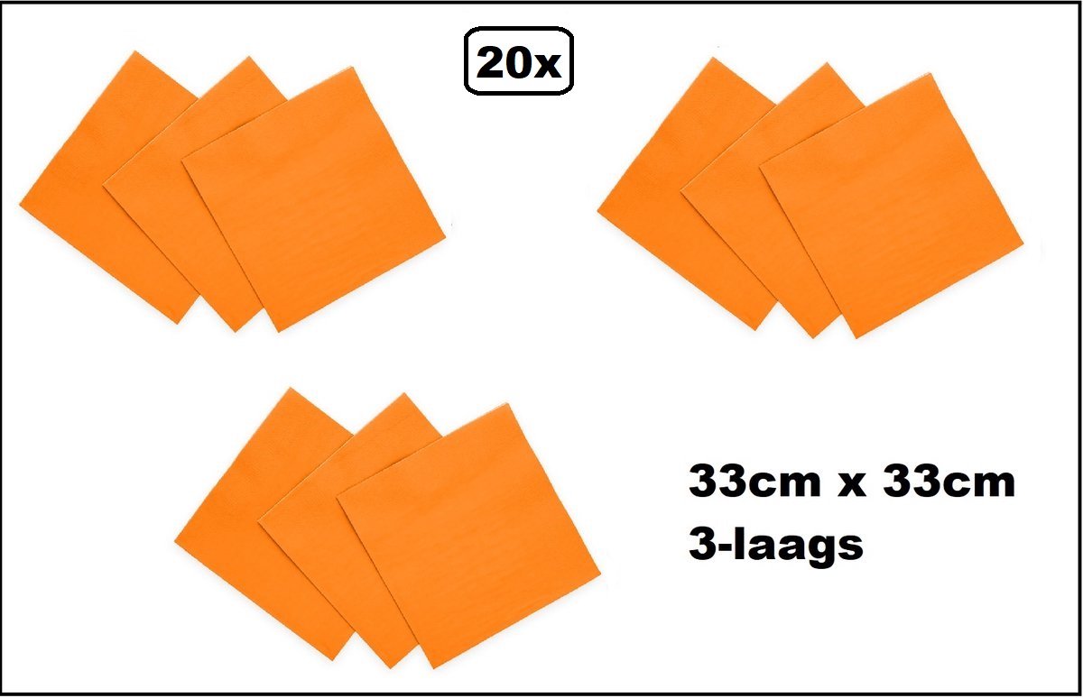 20 stuks Servetten oranje 33cm x 33cm - 3 laags - Cocktail servet diner eten knoeien restaurant BBQ thema feest verjaardag feest
