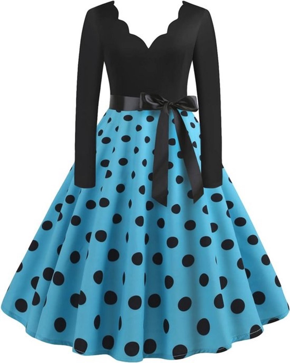 Vintage Kleurblok Swing Jurk voor Dames met V-hals