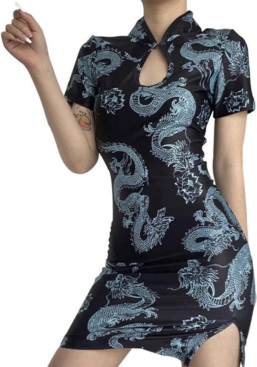 Korte Mouw Cheongsam Jurk voor Vrouwen met Slit