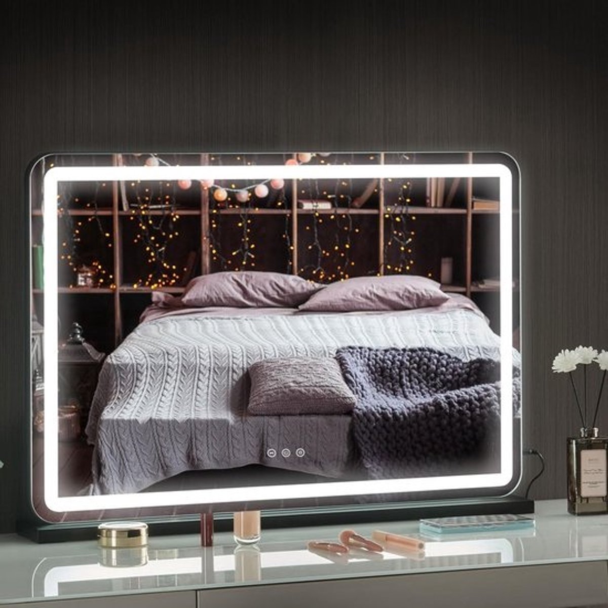 Hollywood spiegel - Verlichte make-up - Perfecte make-up - Instelbare lichtkleuren - 80 x 55 cm - Zwart