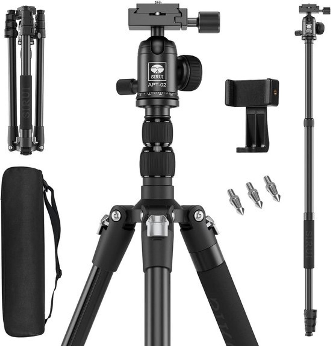 Zwaaibare Camera Statief & Monopod, 200cm Hoog Aluminium Statief met 360° Balhoofd en Telefoonhouder