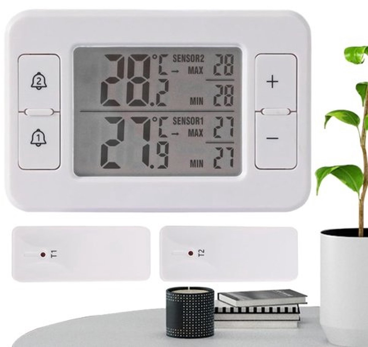 Koelkast Thermometer - Vriezer Meter - Voedsel Veiligheid - Draadloos Alarm - 10.8 cm - Wit