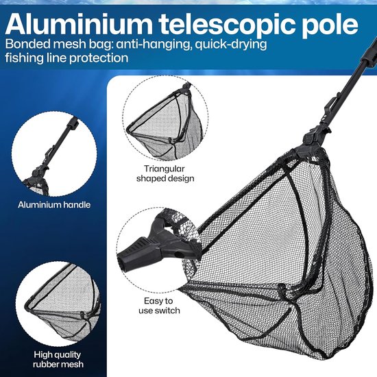 Schepnet Vissen - Opvouwbaar Visnet - Vangst Garanderen - Rubber Gecoat Net - 90 cm Lengte - Zwart — afbeelding 4