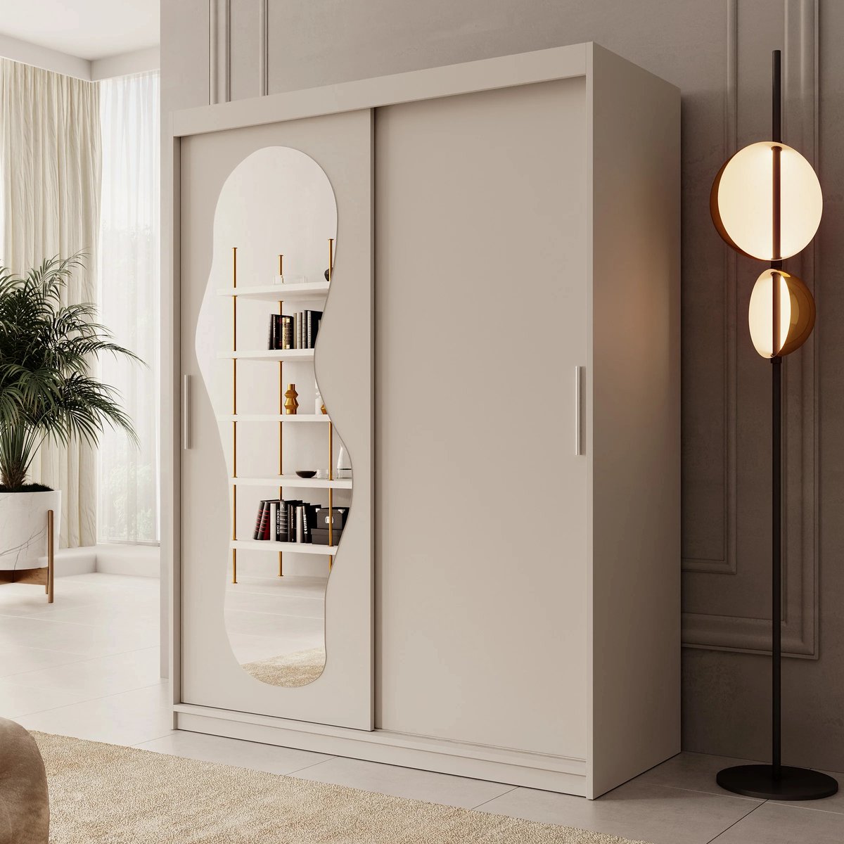 MEUBELLA Kledingkast Ulysses - Beige - 150 cm - Met spiegel