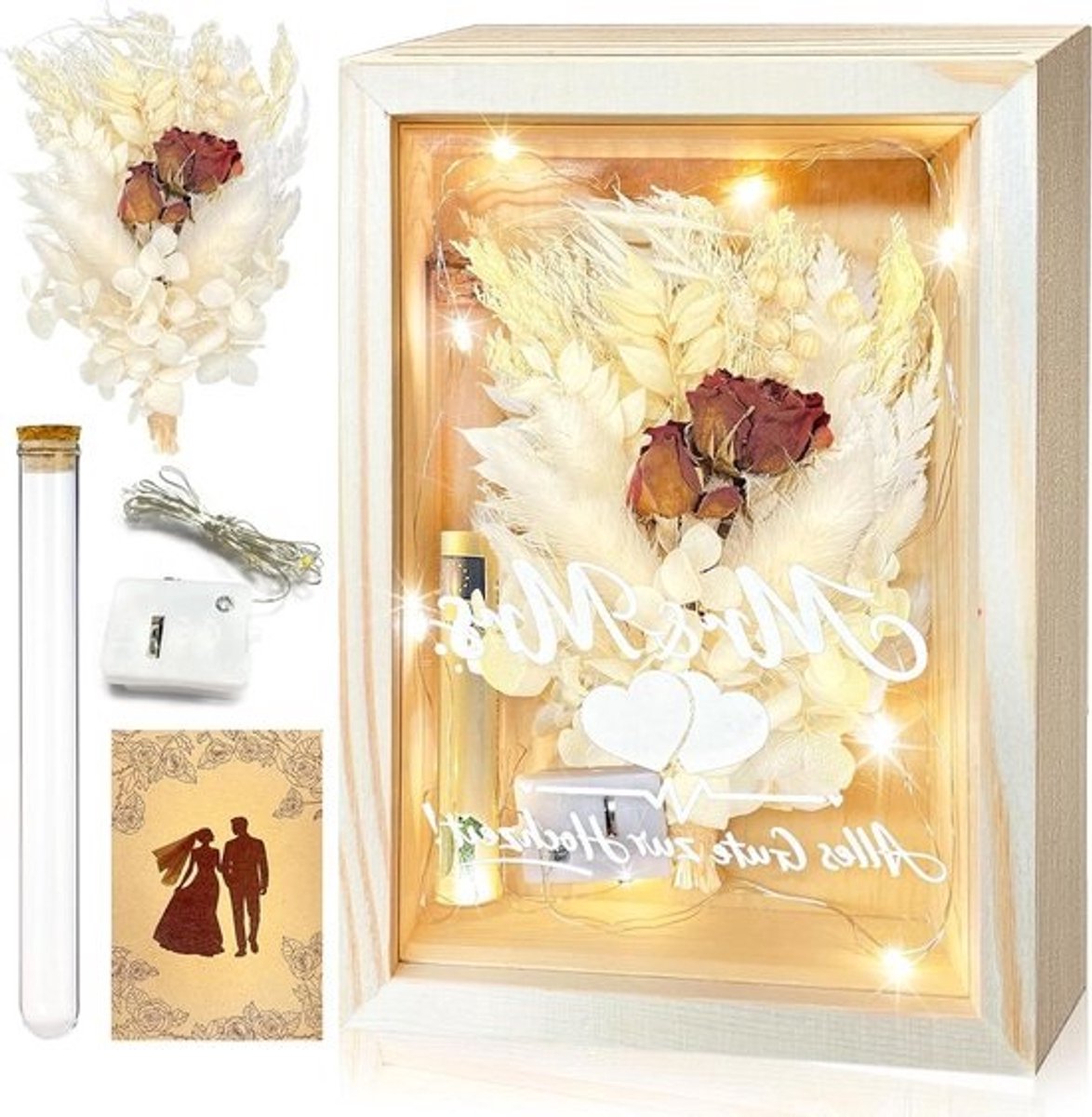 Houten Cadeaudoos - Geldgeschenk Bruiloft - Bruiloft Vieren - Met Gedroogde Bloemen - 186 x 128 x 57 cm