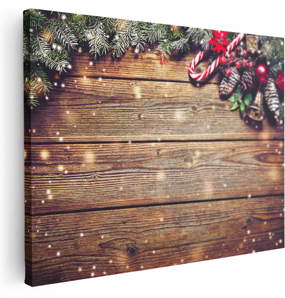 Artaza Canvas Schilderij Kerst Sfeer Achtergrond Met Dennenbomen - 160x120 cm - Groot - Wanddecoratie Woonkamer - Schilderijen - Muurdecoratie