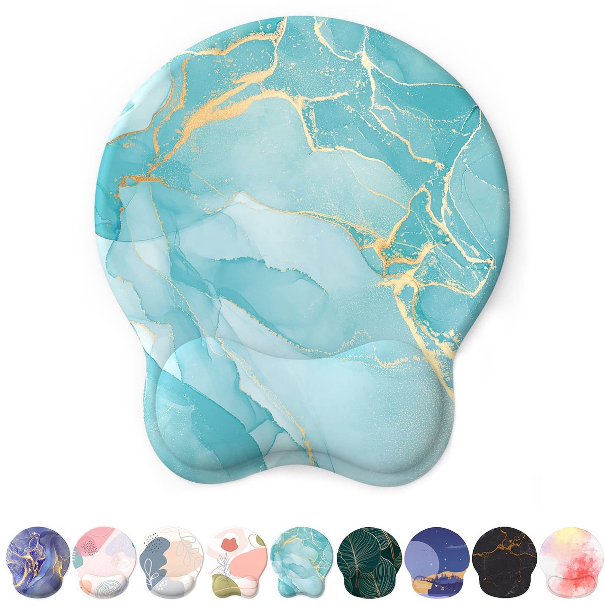 Muismat - Met ergonomische gel polssteun en antislip PU-onderkant - Voor laptop en gaming - Blauw Marmer