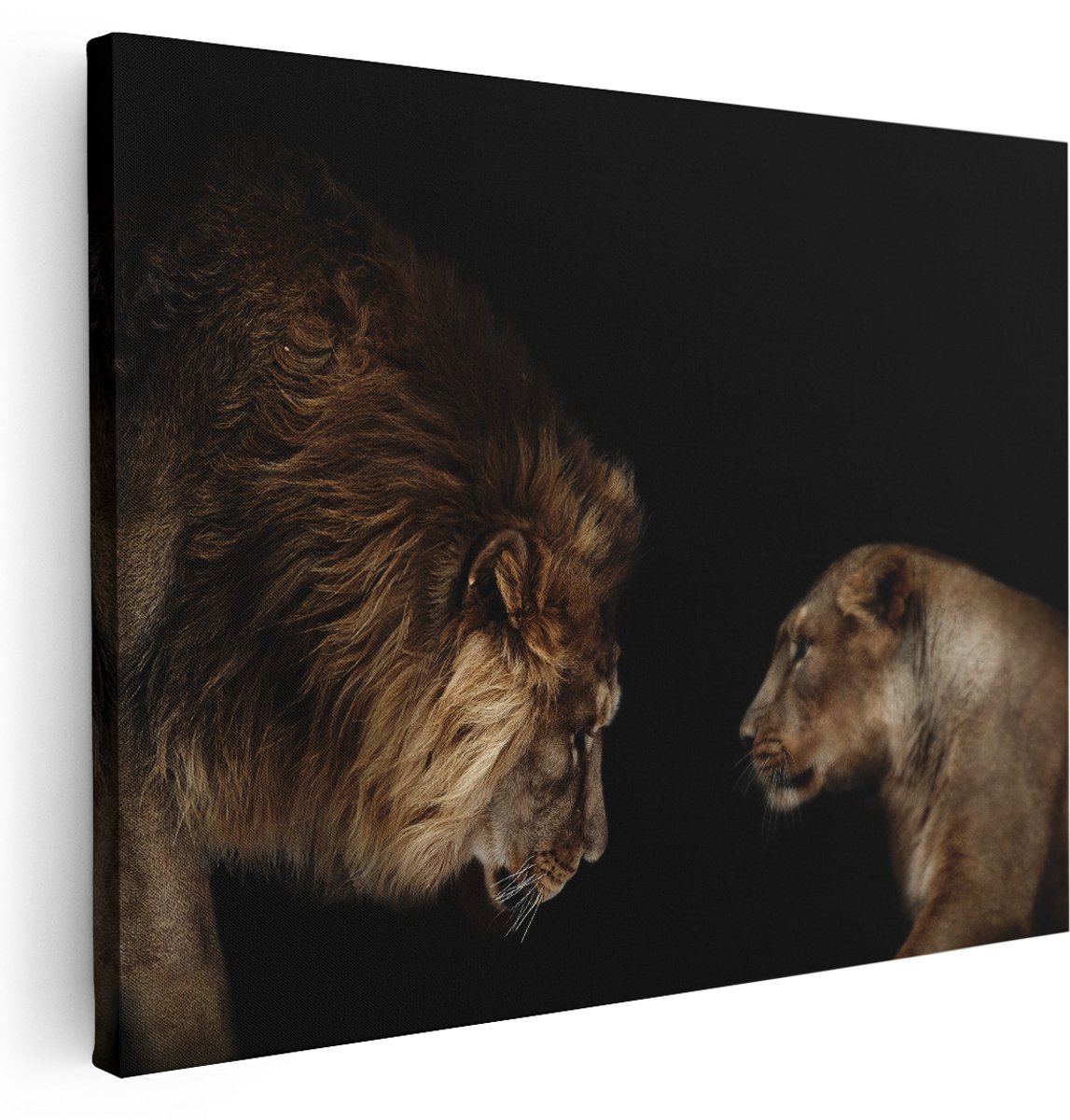 Artaza Canvas Schilderij Leeuw En Leeuwin - 160x120 cm - Groot - Wanddecoratie Woonkamer - Schilderijen - Muurdecoratie