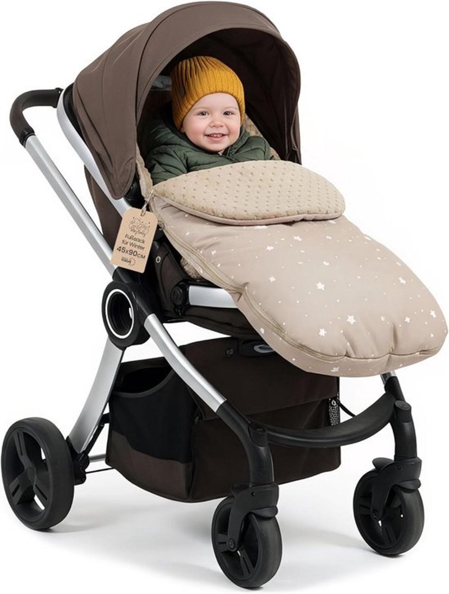Voetenzak Kinderwagen - Warm Inleg - Winterse Uitjes - Waterafstotende Buitenlaag - 90x45cm - Beige met sterren