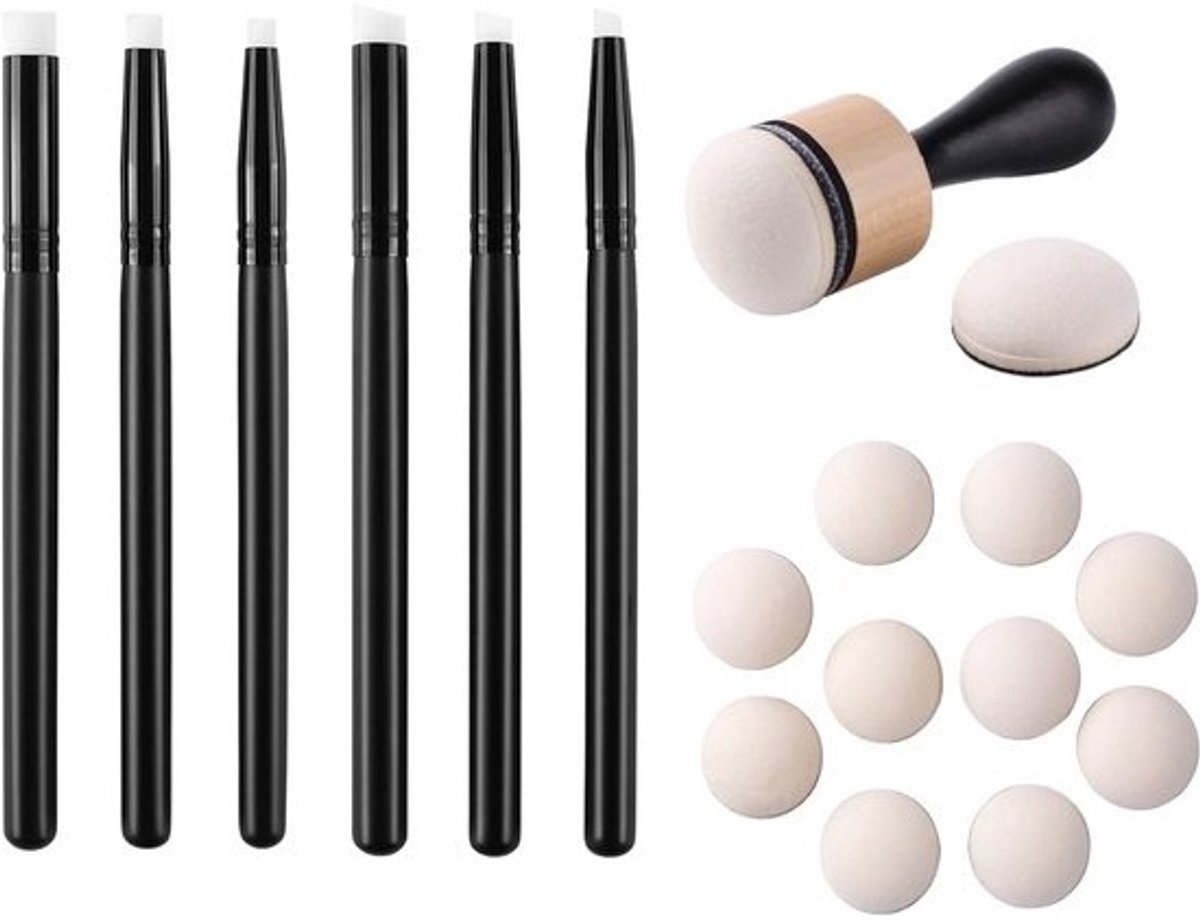 Set van 19 Mini Inkt Mengkwasten en Sponsapplicators voor Scrapbooking en Kaarten Maken