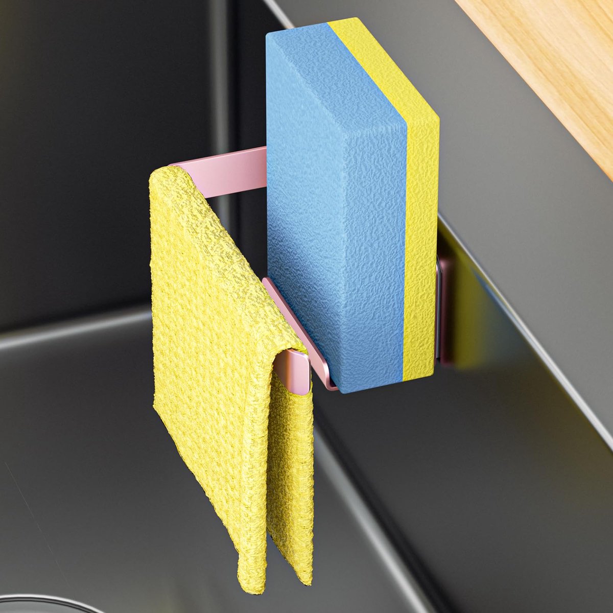 Gootsteen Organizer - Zelfklevend 2-in-1 Metaal - Voor vaatdoek, spons, borstel en gootsteenstop - Roségoud