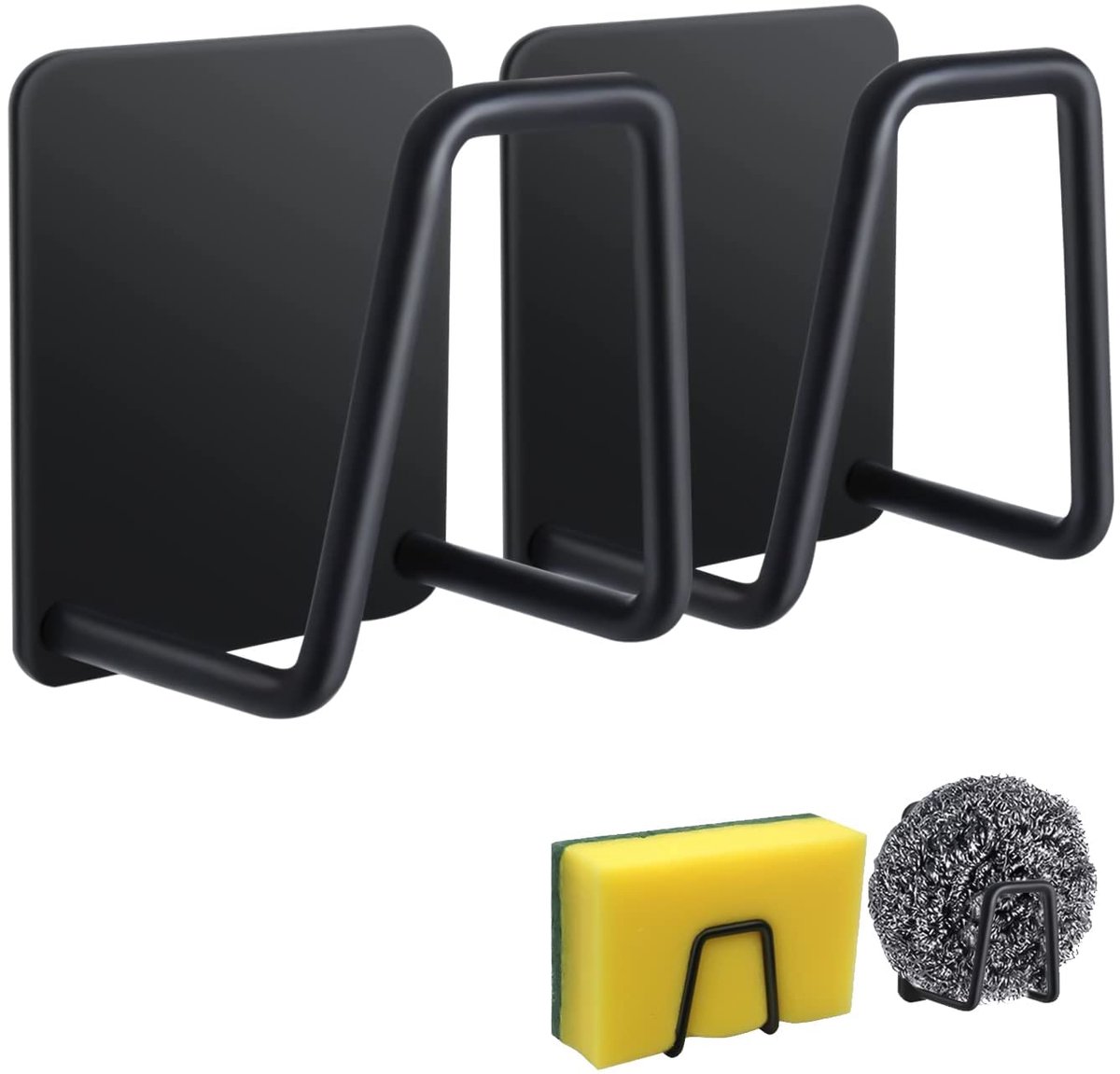 Sponshouder - 304 RVS Zelfklevend Waterdicht - Voor spoelbak keuken - Zwart - 2 stuks