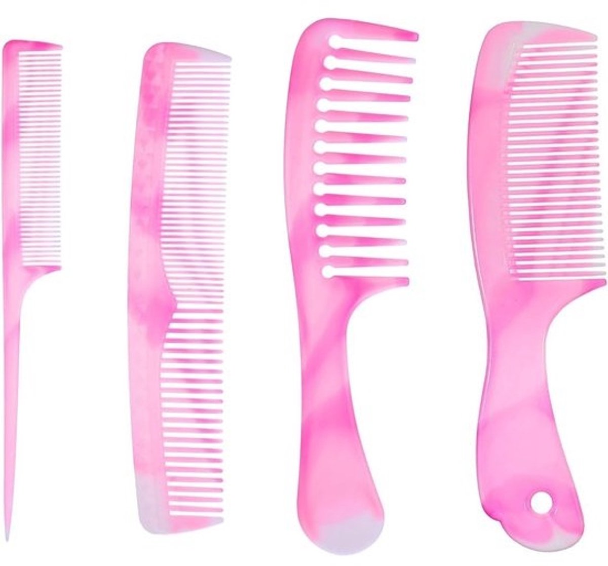 Haarkam - Roze - Brede en fijne tanden - Rattenstaartkam - Dubbele kam - Dames en heren - Geschikt voor lang en kort haar - Roze en zwart model - Verpakking van 4 stuks