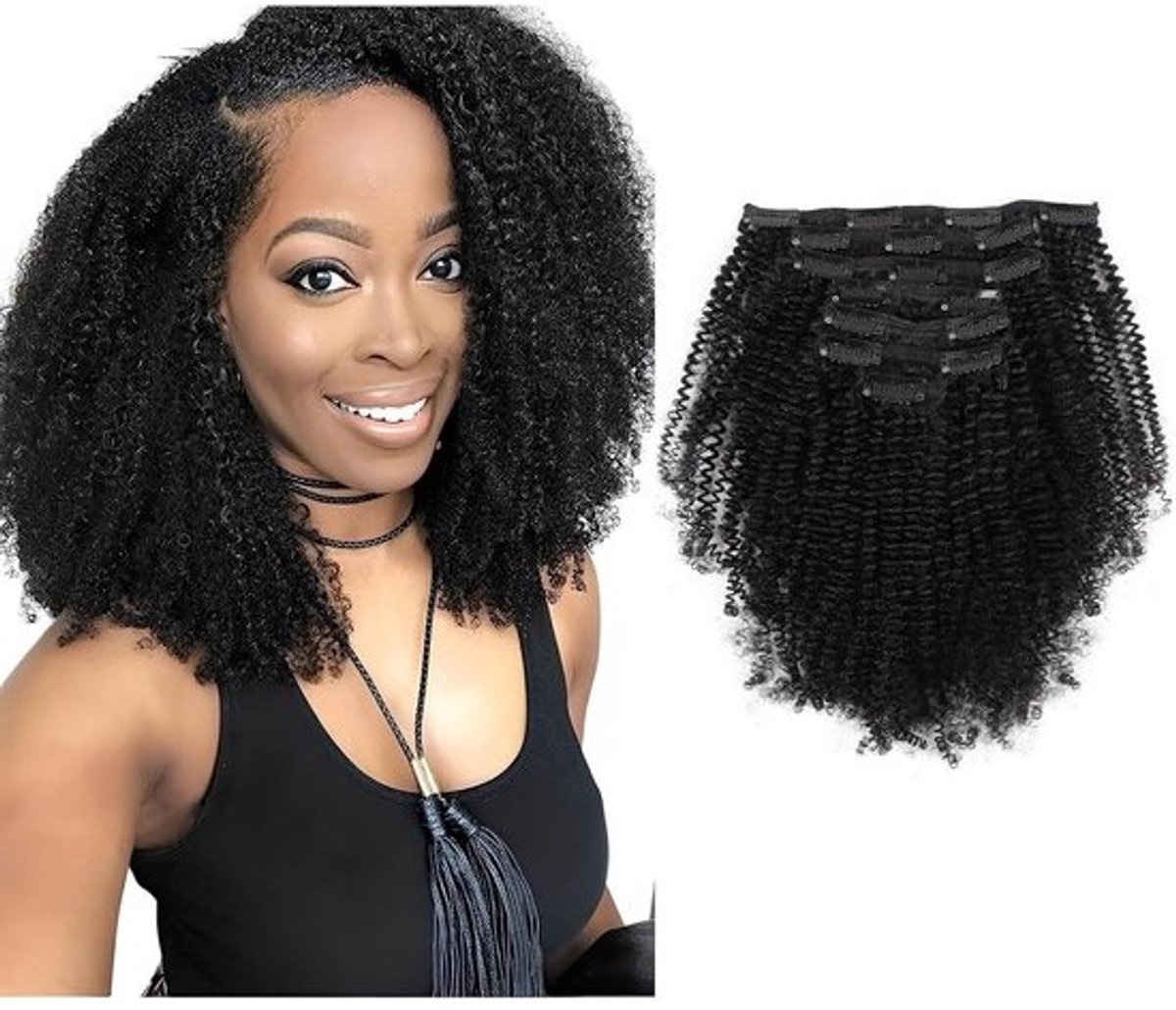 Remy Menselijk Haar Clip-In Extensions Krullend Afro Kinky 120g 7 Delen voor Volume en Lengte