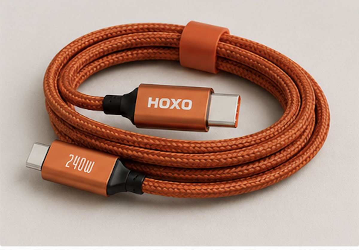 HOXO USB-C naar USB-C Kabel 240W – 1 Meter – Gevlochten Snellaadkabel – Power Delivery – Oranje
