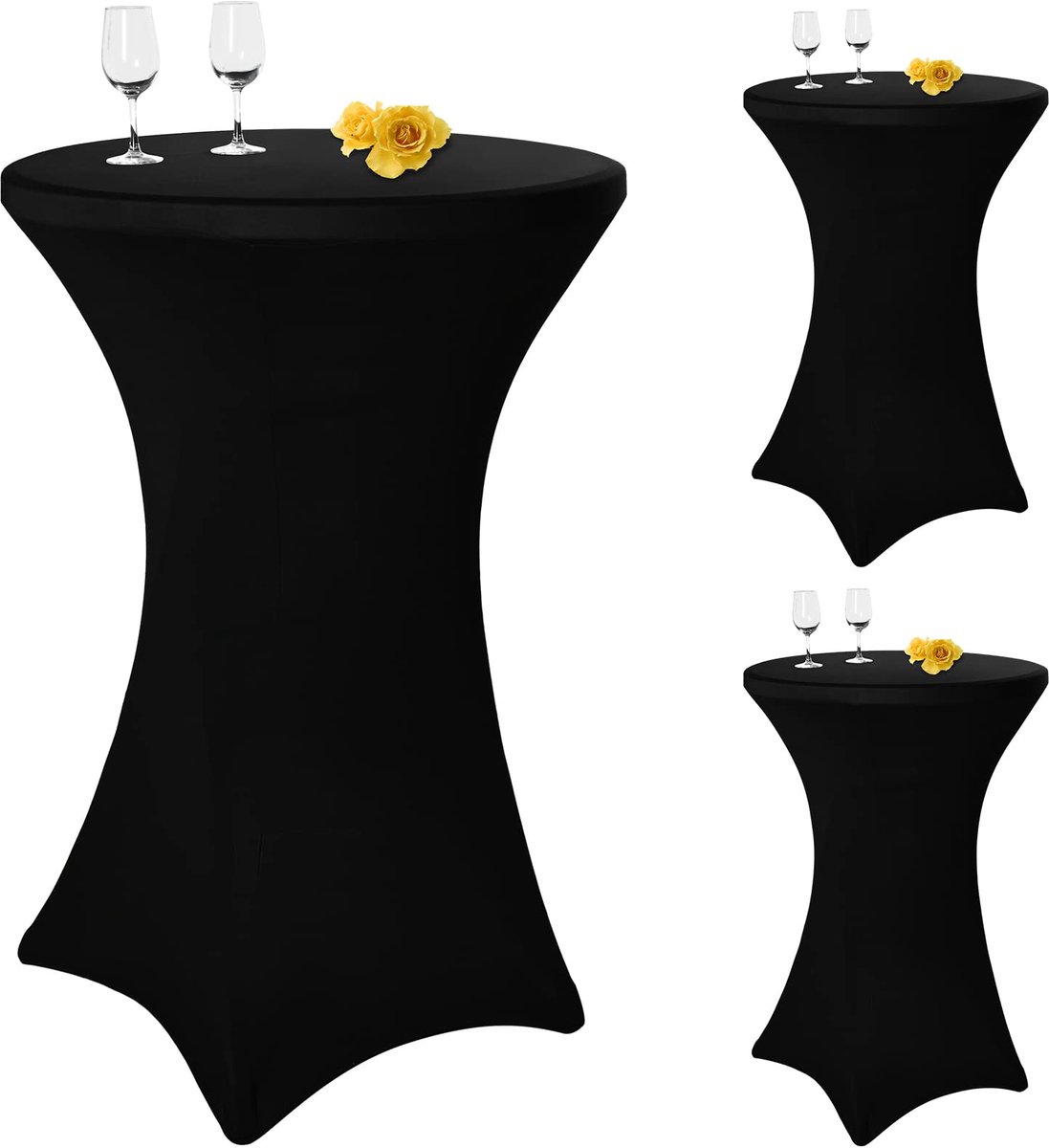 3-delige set Stretch Statafelhoezen - voor Bistrotafel - Zwart - Ø 80-85 cm