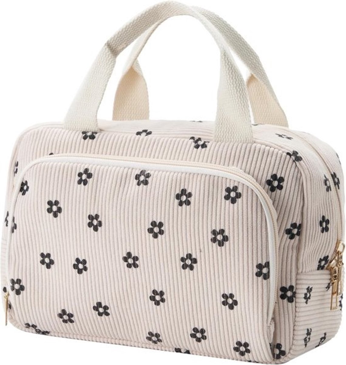 Grote Corduroy Make-up Tas met Vakken - Reis Make-up Organizer voor Dames