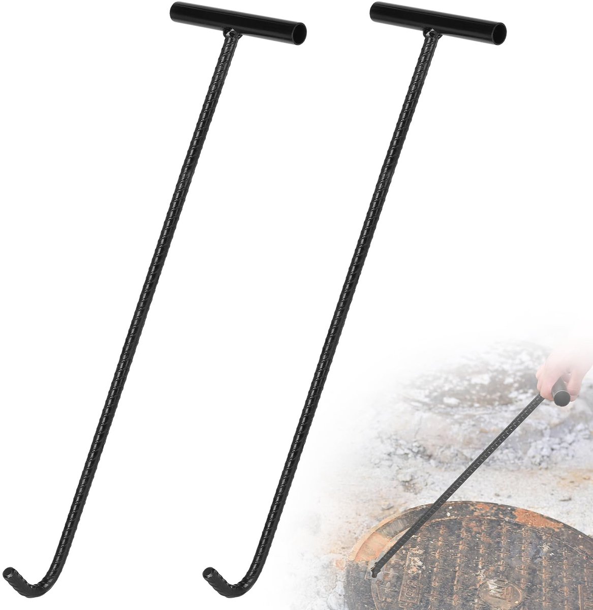 2 Stuks T-Putdekselhaak - Met Schroefdraad - 100 cm
