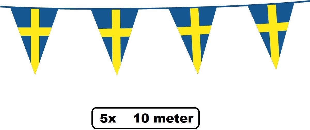 5 stuks Vlaggenlijn Zweden 10 meter - Landen EK WK zweeds festival thema feest fun