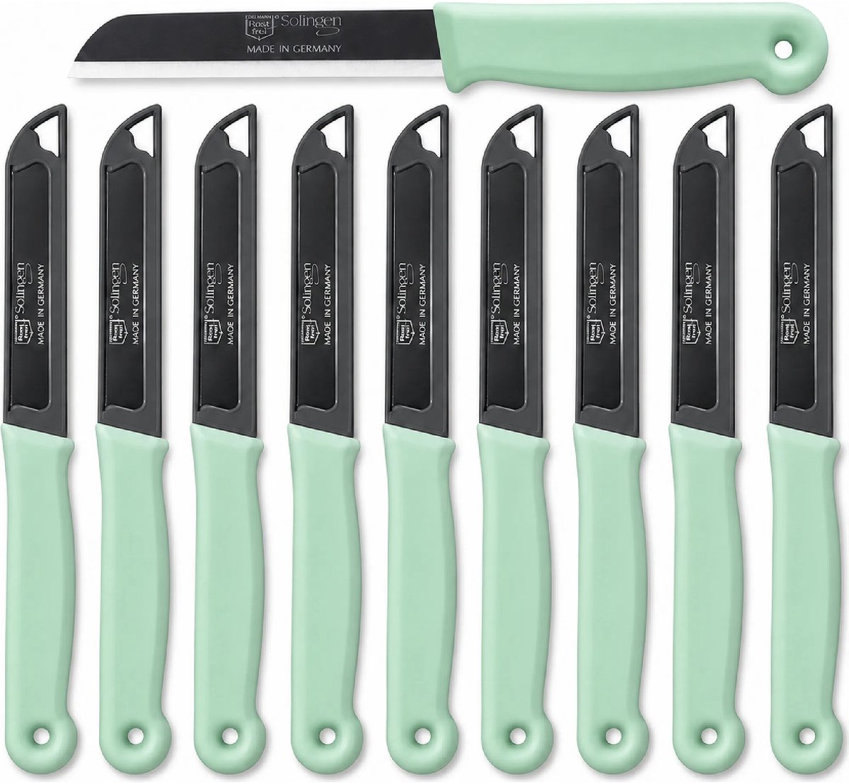 Solingen Schilmesje – RVS Glad – 18,5 cm met Blade Cover – Pastelgroen – 10 stuks