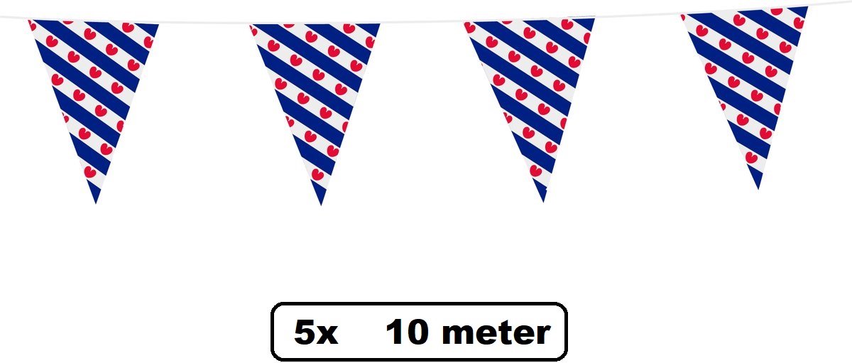 5 stuks Vlaglijn Friesland 1000 cm - Vlaggenlijn - groen/geel/rood - Carnaval thema feest landen
