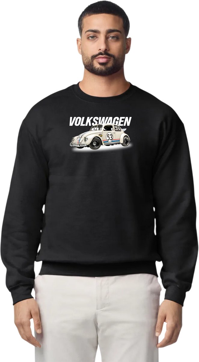 sweater zwart met opdruk van Volkswagen Kever (Herbie, Beetle, #53) maat XL van Shirtmakelaar