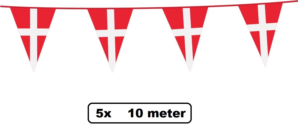 5 stuks Vlaggenlijn Denemarken 10 meter - Landen EK WK Deens festival thema feest fun