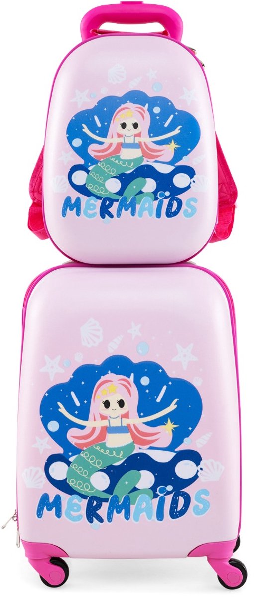 SureDeal® - Kinderkoffer - 2-delige Kinder Koffer - Rugzak Kunststof Kindertrolley - 32,5x22x82 cm - Roze