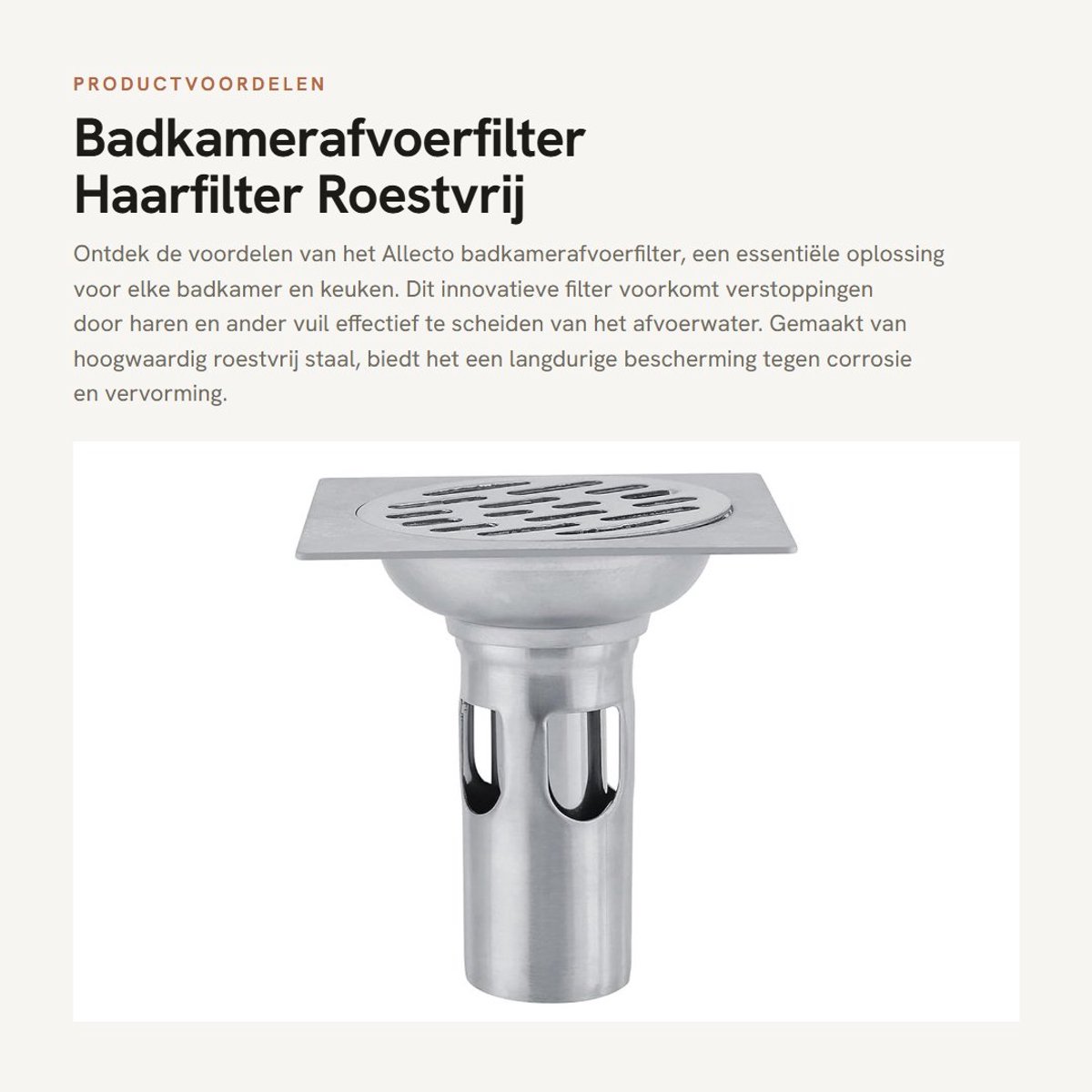 Dailygoods- Badzeef Roestvrij Staal - Vloerafvoer - Haarfilter - Afvoervanger - Keuken/Badkamer - Snelle Afwateringssnelheid