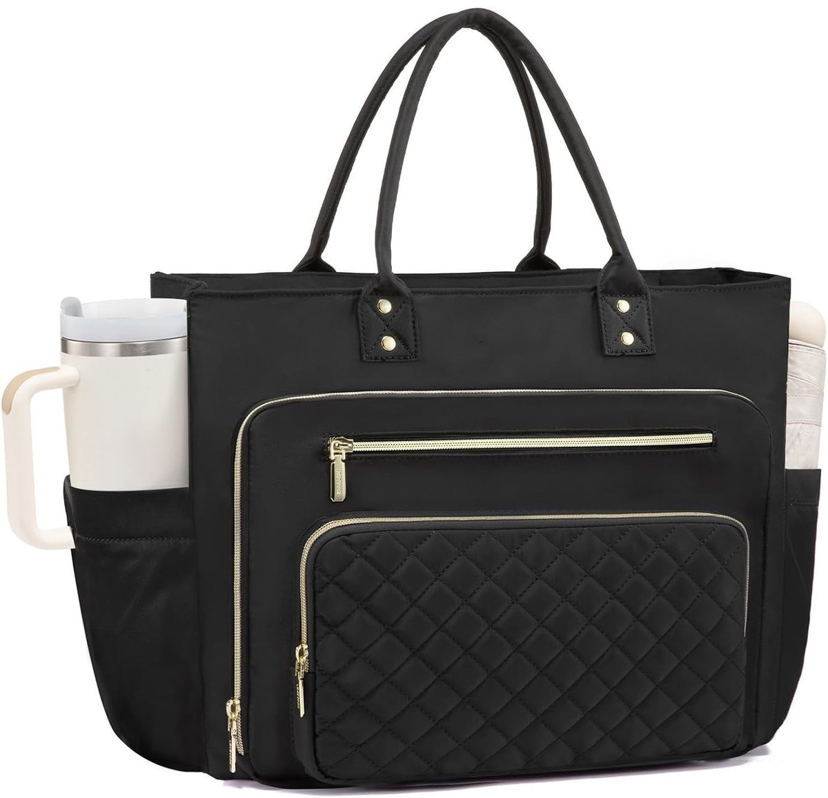 Dailygoods- Boodschappentas grote laptoptas - Waterdichte schoudertas - Nylon tas voor leraren - Organisatietas met 5 vakken - Drankhouder voor 40 oz - 42 cm x 15 cm x 30 cm