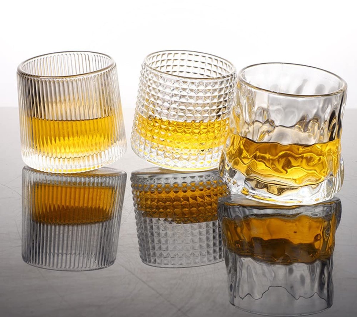 Dailygoods- Whiskyglazen Set van 3 - Handgeblazen Loodvrij Kristal - Draaibare Glazen - Zware Basis - 150 ml - Perfect voor Bourbon/Cocktails - Cocktailglazen