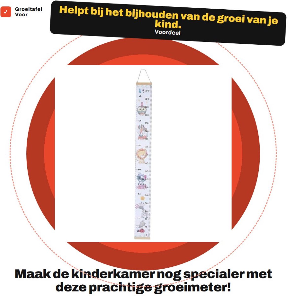 Dailygoods- Groeitafel Draagbaar - Groeimeter Kind - Houten Groeimeter - Wanddecoratie Kinderkamer - Hoogtemeting - 100% Gloednieuw