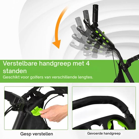 Damenzo - Golftrolley - Golftas - Golf trolley - Golfwagen - Golf - 3 Wielen - Inclusief opbergtas en parapluhouder - Groen van damenzo — afbeelding 4
