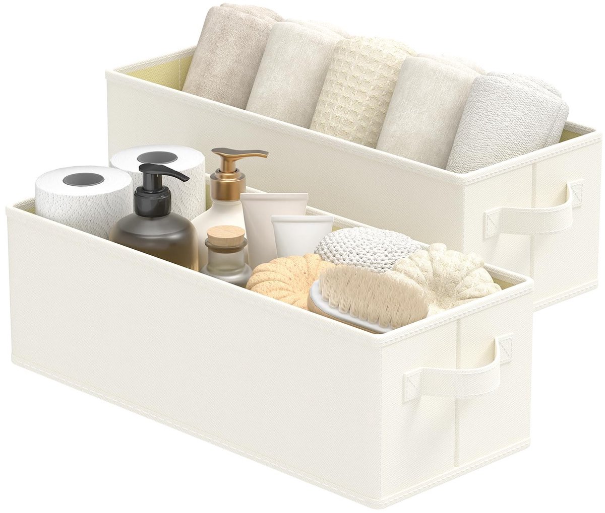 Dailygoods- Opbergdoos Opvouwbaar - Opbergdoos Stof - Opbergdoos Klein - Opbergdoos Beige - 2 Stuks - 38 x 15,5 x 13 cm - Opbergmand